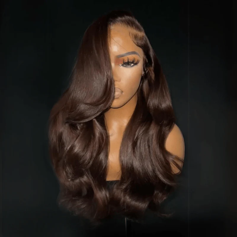 13x4 Brown Body Wave Lace Front Wig HD Lace Frontal Wig Chocolate Brown Colored Human Hair Wigs
