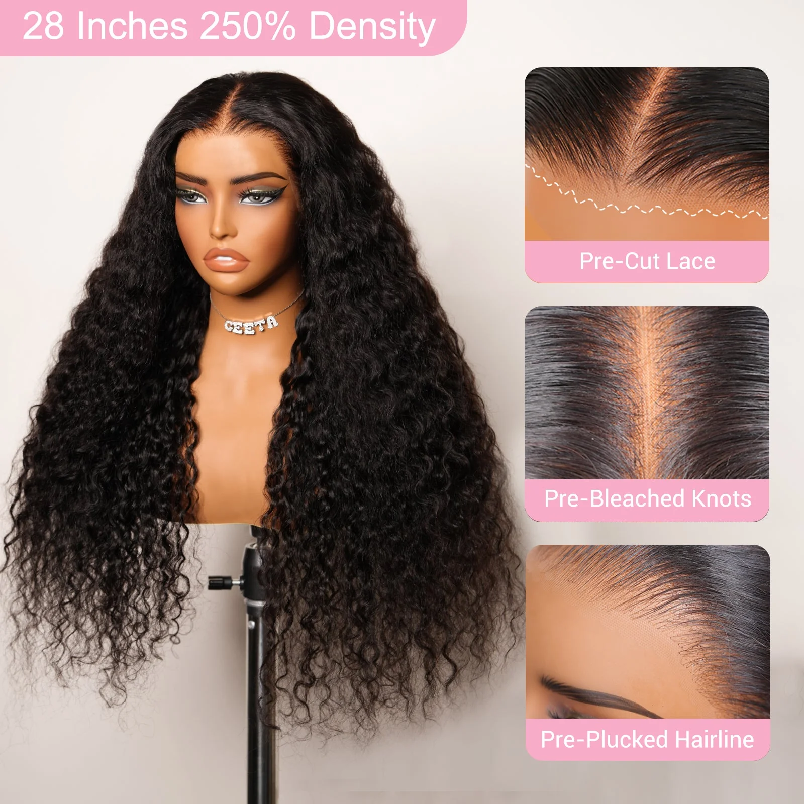 13x4 Lace Front Raw Indian Glueless Wig Natural Wavy 300% Density Human Hair Wigs Pre Plucked Daily Deal - Image 4