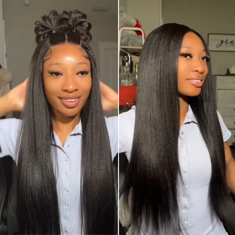 13x4 Pre Everything Yaki Straight Lace Frontal Put On And Go Invisi Drawstring Human Hair Wig Daily Deal - Image 4