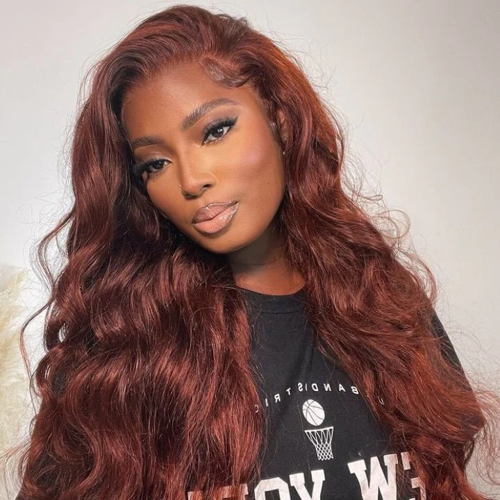 13x4 Reddish Brown HD Lace Front Human Hair Wigs Auburn Body Wave Transparent Lace Wig - Image 3