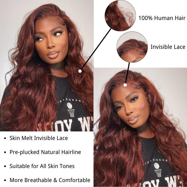 13x4 Reddish Brown HD Lace Front Human Hair Wigs Auburn Body Wave Transparent Lace Wig - Image 5