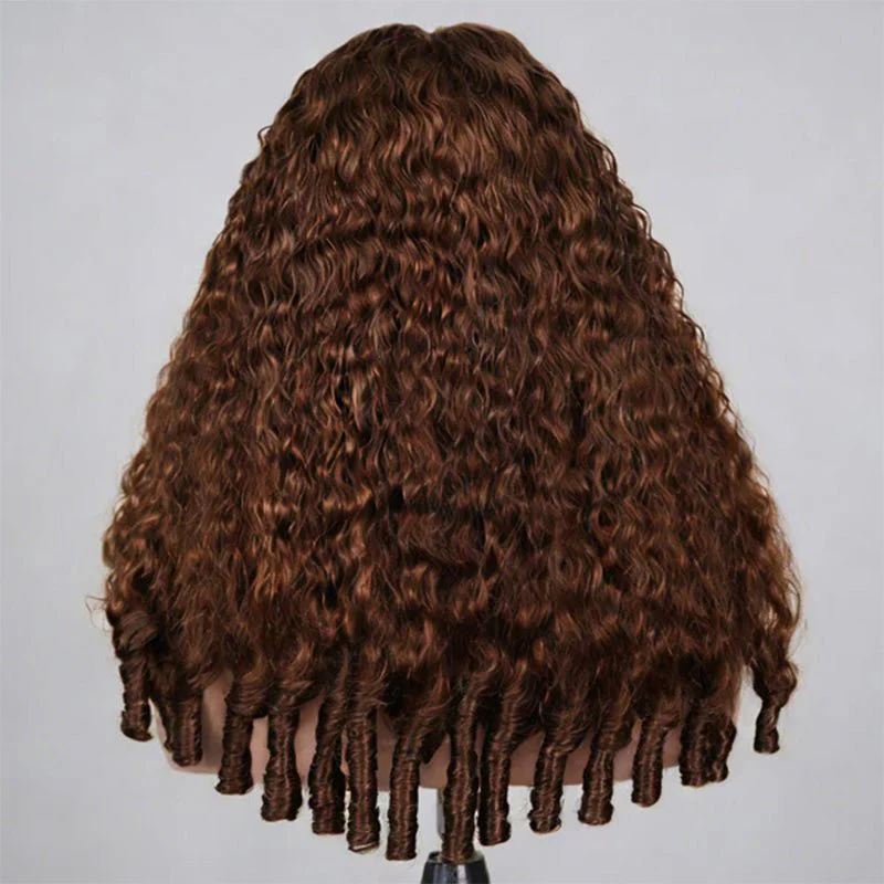 13x4 Wear Go Chocolate Brown Burmese Curly Glueless Wig Lace Front Wig - Image 4
