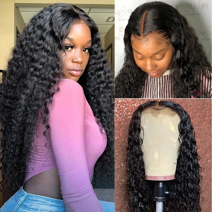 Deep Curly Glueless Transparent Lace Front Wig Pre Plucked Brazilian Human Hair Wig - Image 4