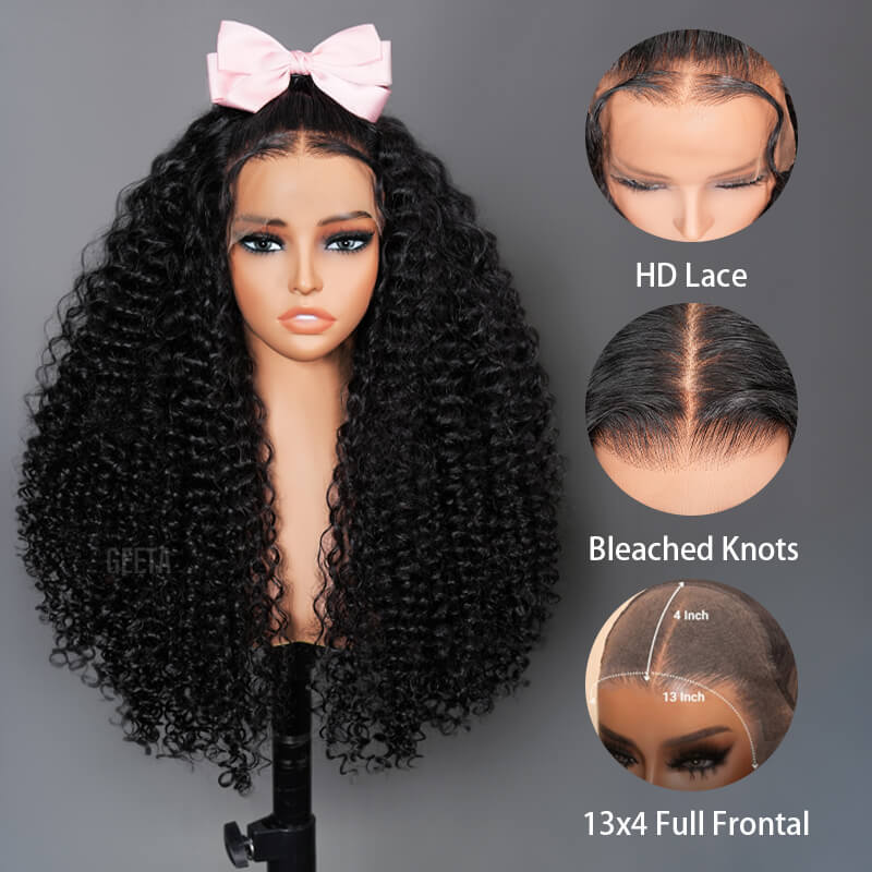 Deep Curly Glueless Transparent Lace Front Wig Pre Plucked Brazilian Human Hair Wig - Image 5