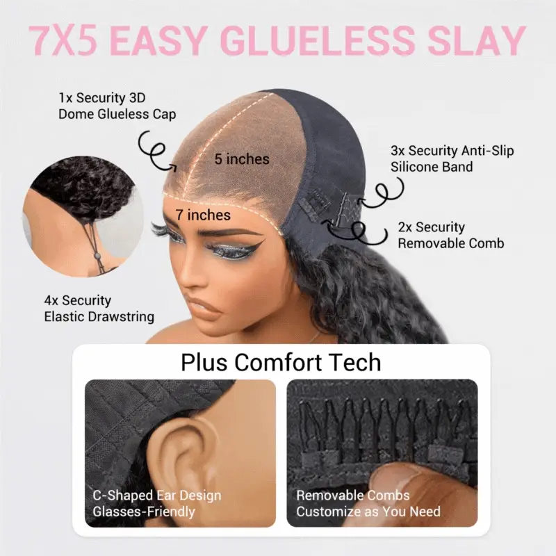 Deep Curly Glueless Transparent Lace Front Wig Pre Plucked Brazilian Human Hair Wig - Image 9