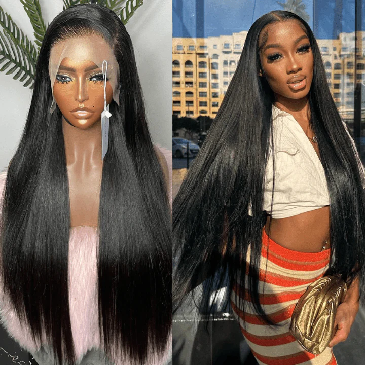 Geeta Long Straight 13x4 HD Lace Front Wig Pre Plucked Natural Hairline 100% Virgin Human Hair Wigs - Image 4