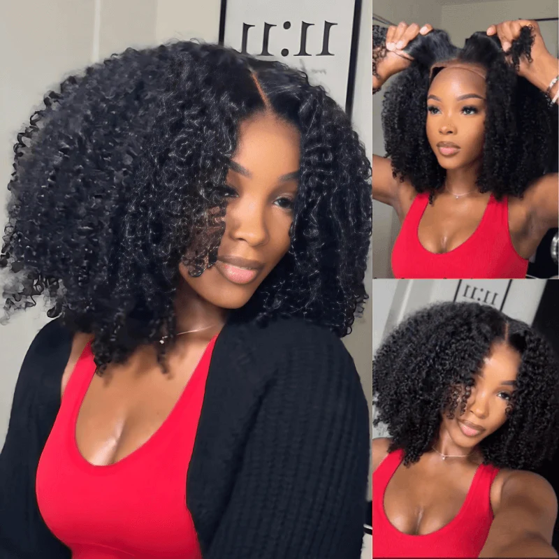 180% Density Kinky Curly 7x5 / 13x4 Lace Front Bob Wigs Glueless Human Hair Wig Flash Sale