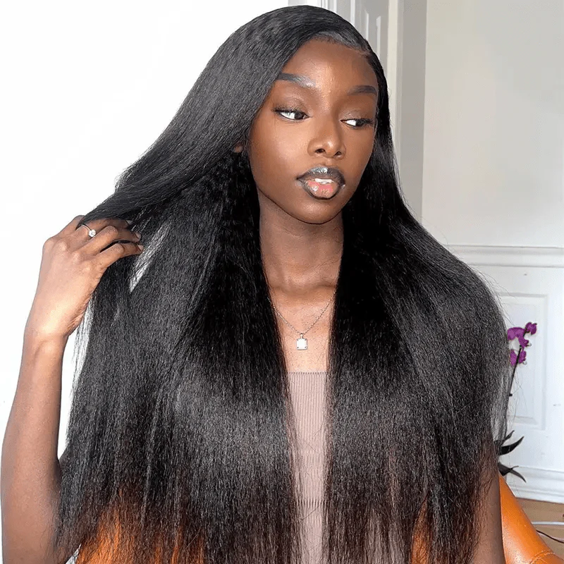 Kinky Straight Flip Over Half Wig Invisi Drawstring Glueless Put On And Go Wig