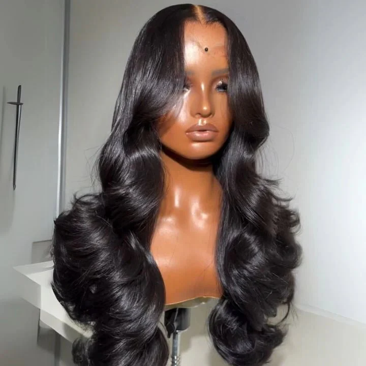 Geeta 300% Density Lazy Girl Glueless Wigs Body Wave Curtin Bangs 13x4 Lace Front Human Hair Wigs Pre Bleached Knots - Image 3