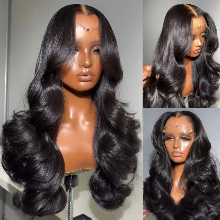 Geeta 300% Density Lazy Girl Glueless Wigs Body Wave Curtin Bangs 13x4 Lace Front Human Hair Wigs Pre Bleached Knots - Image 5
