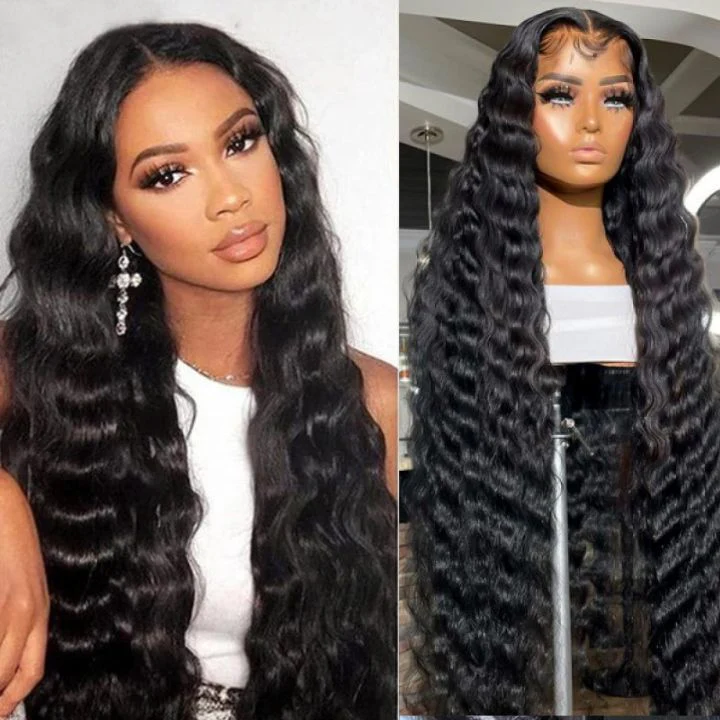 Geeta Black Hair Loose Deep Wave Lace Front Wig Super Long Length Human Hair Wigs For Women