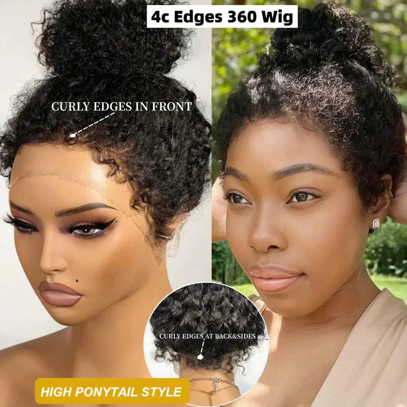 Geeta 4C Kinky Edges 360 Full Lace Kinky Curly Natural Hairline Human Hair Wigs - Image 7