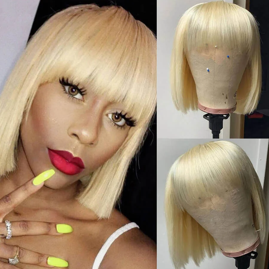 Natural Straight Hair 613 Blonde Bob Wig With Bangs 100% Human Hair Wig -Geeta Hair - Image 3