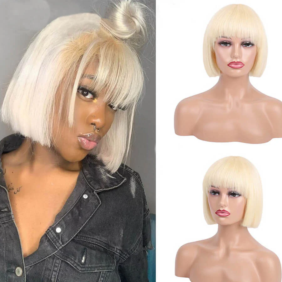 Natural Straight Hair 613 Blonde Bob Wig With Bangs 100% Human Hair Wig -Geeta Hair - Image 4