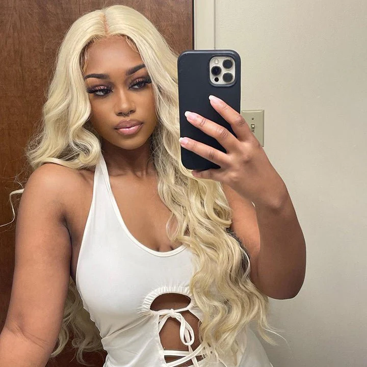 613 Hair Body Wave 5x5 Closure HD Lace Front Wig Blonde Pre Plucked Glueless Human Hair Wigs - Image 4