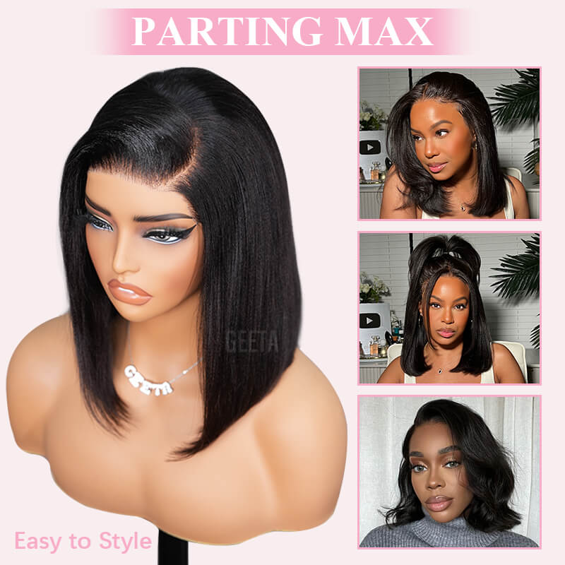 7x5 Lace Yaki Straight Glueless Put On And Go Short Bob Wig 13x4 Lace Frontal Invisi Drawstring Flash Sale - Image 4