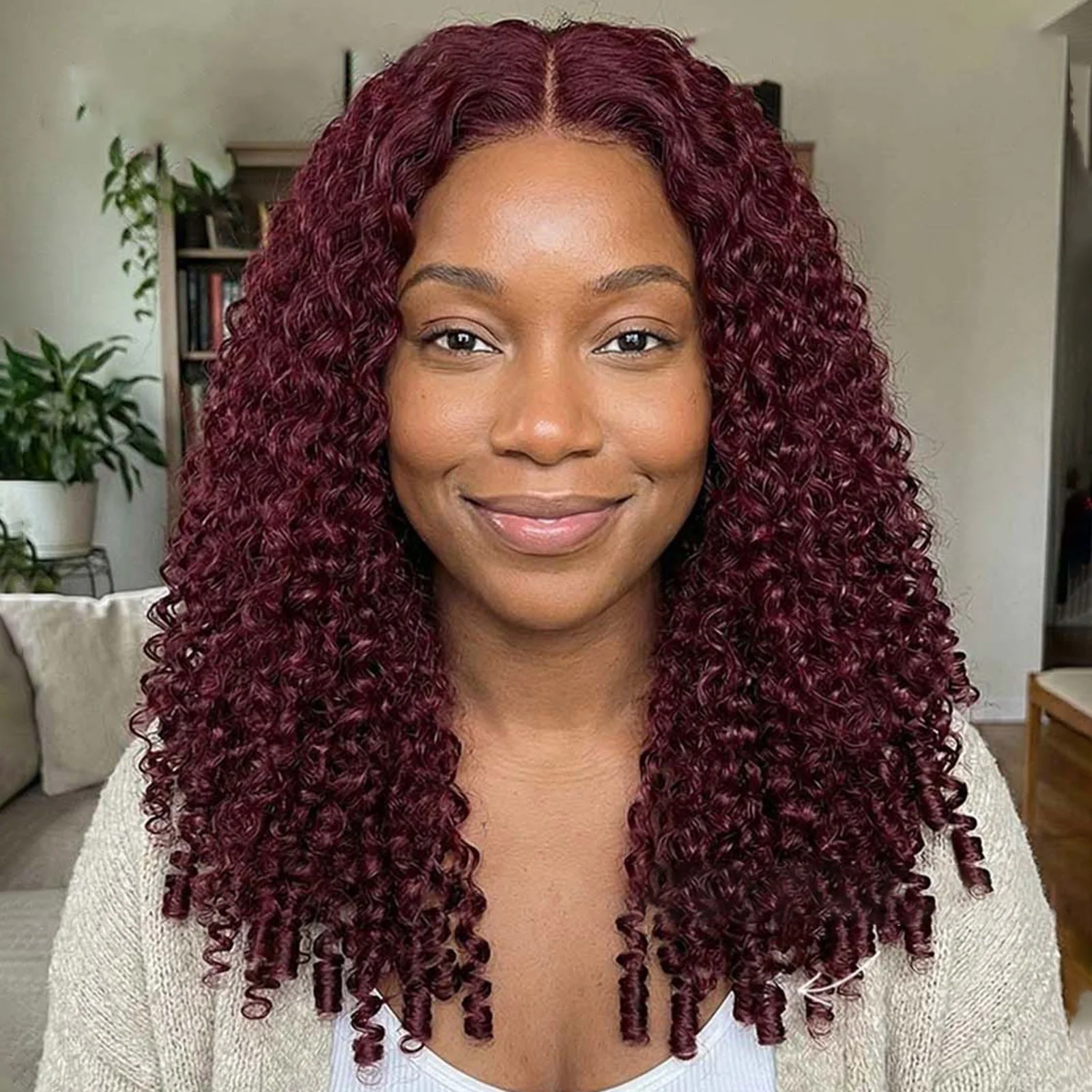 99J Burgundy Burmese Curly 13x4 Lace Front Colored Wig 100% Human Hair Wigs Curly Hair Flash Sale - Image 3