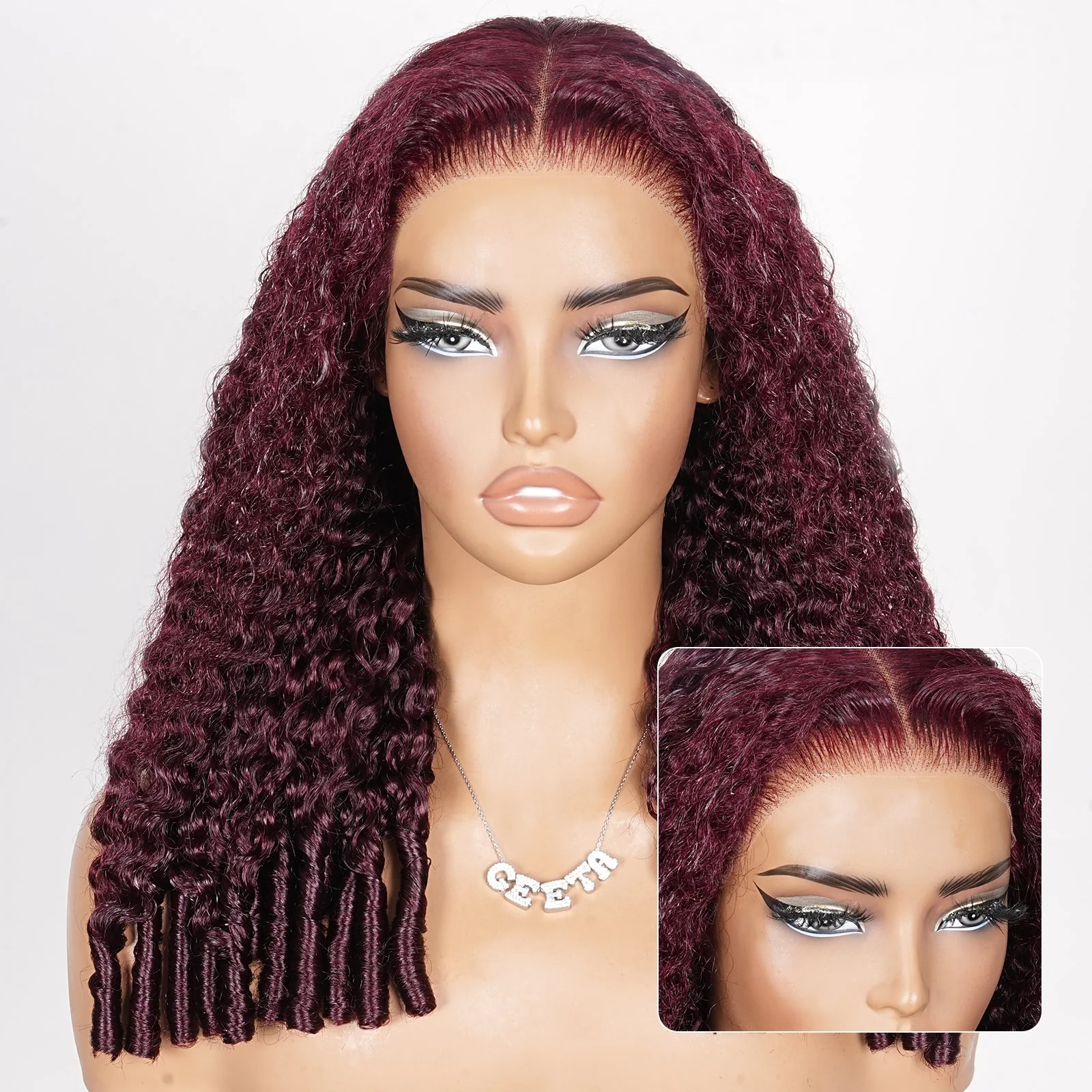 99J Burgundy Burmese Curly 13x4 Lace Front Colored Wig 100% Human Hair Wigs Curly Hair Flash Sale - Image 4
