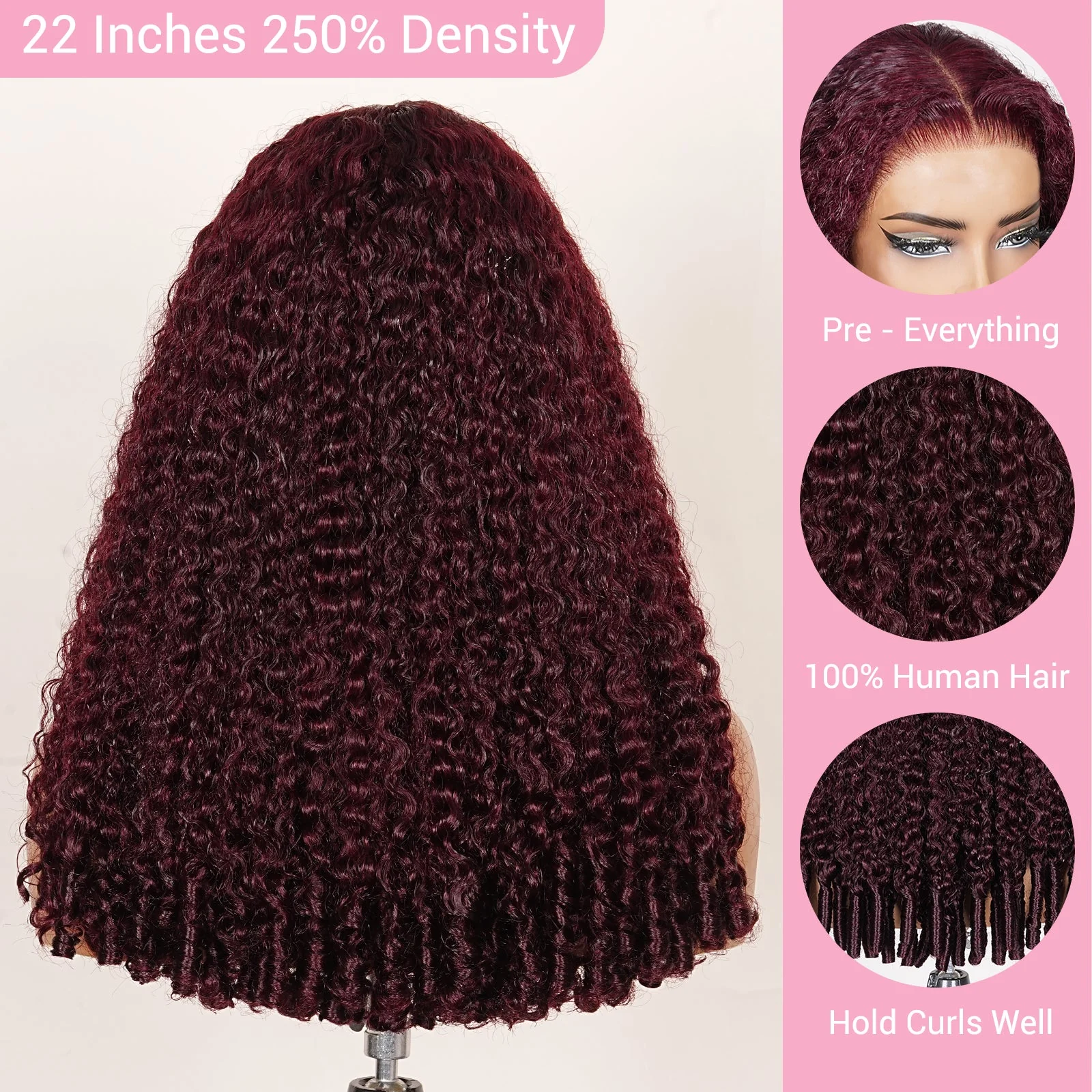 99J Burgundy Burmese Curly 13x4 Lace Front Colored Wig 100% Human Hair Wigs Curly Hair Flash Sale - Image 7