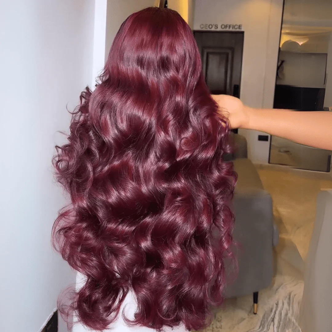 99J Burgundy Color Glueless Wigs 3D Body Wave Lace Front Wigs Pre Plucked Flash Sale - Image 4
