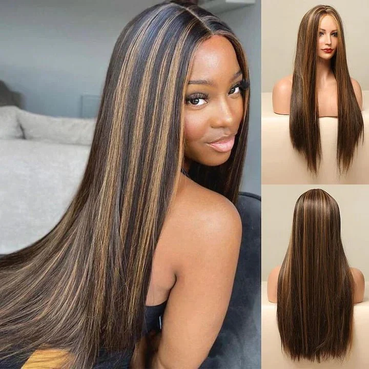 Balayage Straight Hair Honey Blonde 13x4/4x4 Lace Front Wig Face Frame Highlights Human Hair Wigs - Image 3