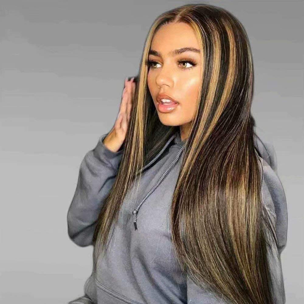 Balayage Straight Hair Honey Blonde 13x4/4x4 Lace Front Wig Face Frame Highlights Human Hair Wigs - Image 4
