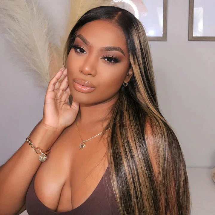Balayage Straight Hair Honey Blonde 13x4/4x4 Lace Front Wig Face Frame Highlights Human Hair Wigs - Image 6