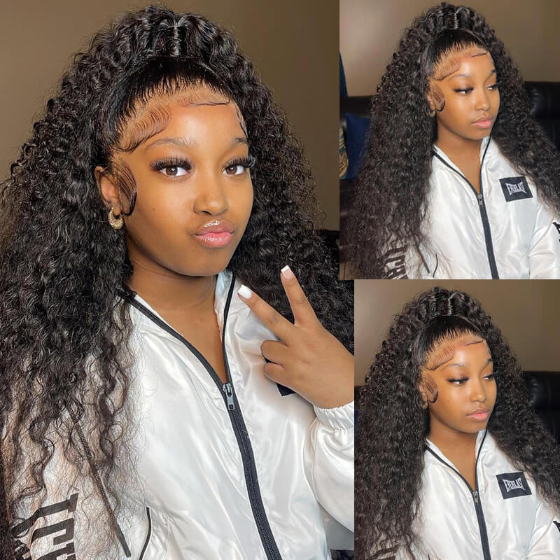 Black Curly Hair 360 Lace Front Wigs 100% Real Human Hair Wig Pre Plucked With Baby Hair-GeetaHair - Image 3