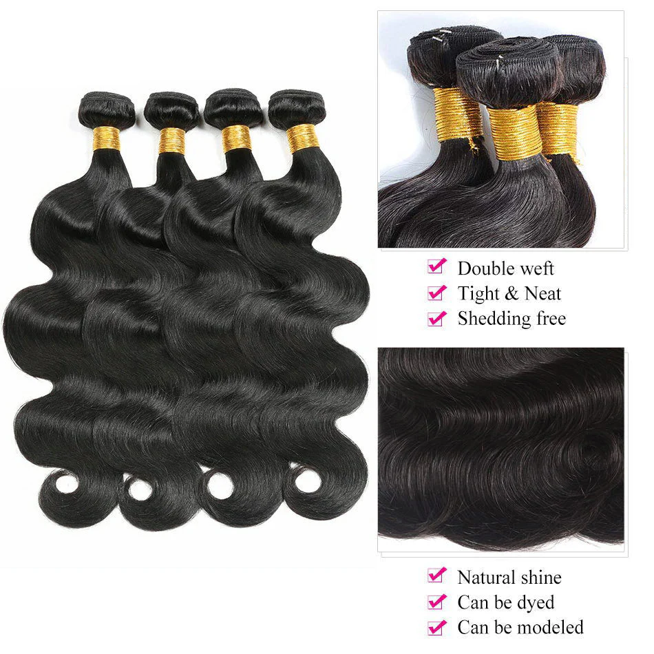 Geeta Hair Body Wave Hair 4 Bundles With 13x4 Lace Frontal Virgin Human Hair - Image 3
