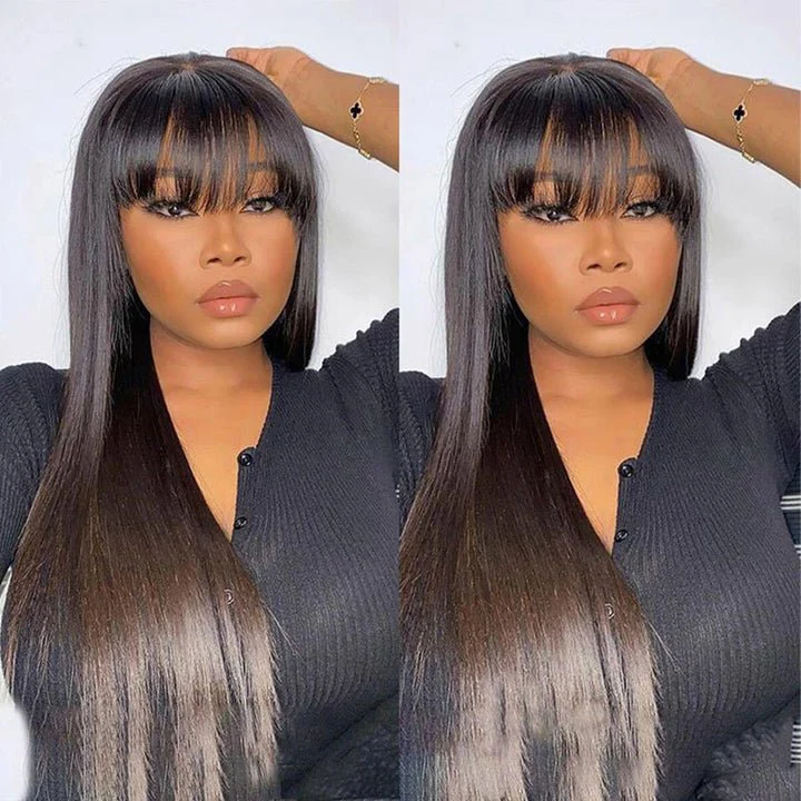 Bone Straight Human Hair Wigs with Bangs Glueless Straight 13x4 Lace Front Wig Pre Blucked - Image 3