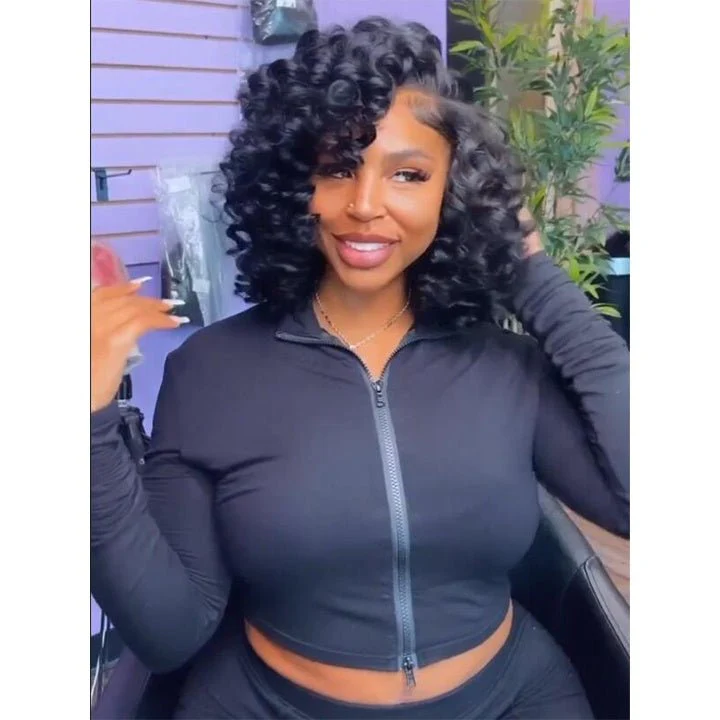 Bouncy Curly Bob Human Hair Wigs Beginner Friendly Glueless Lace Front Wig 180% Density Flash Sale - Image 3