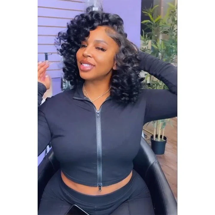 Bouncy Curly Bob Human Hair Wigs Beginner Friendly Glueless Lace Front Wig 180% Density Flash Sale - Image 4