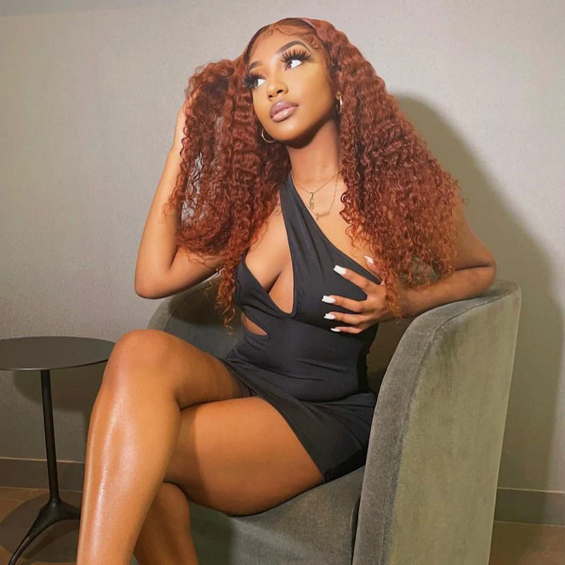 Ginger Brown Color Wig Human Hair Curly Lace Front Wig Pre Plucked Headline With Baby Hair-Geeta Hair - Image 3