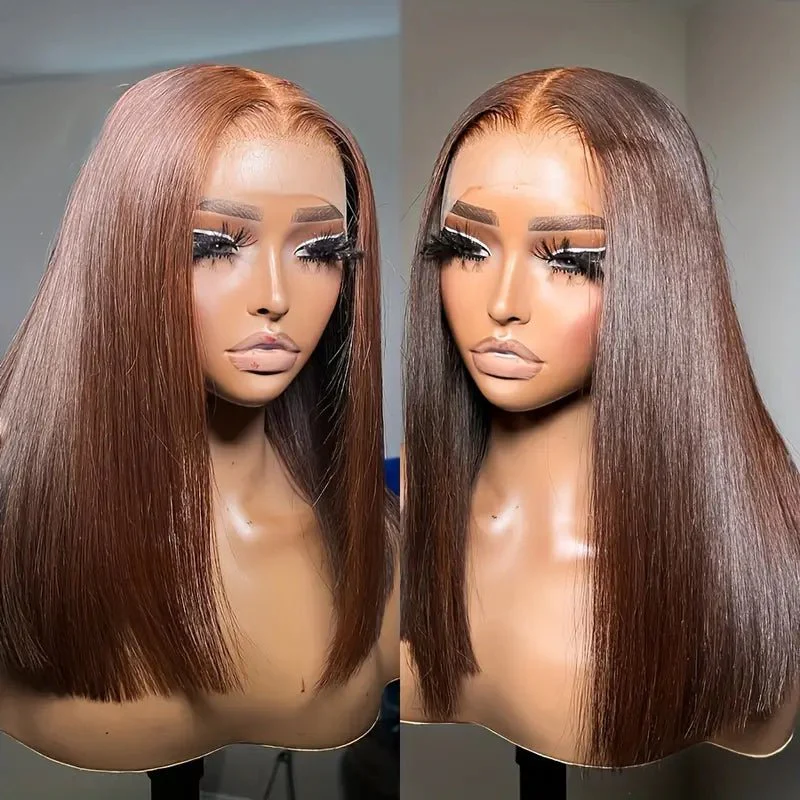 Brown 4x4/13x4 HD Lace Bob Wig Colored Bone Straight Shoulder Length Human Hair Wigs-Geeta hair - Image 2