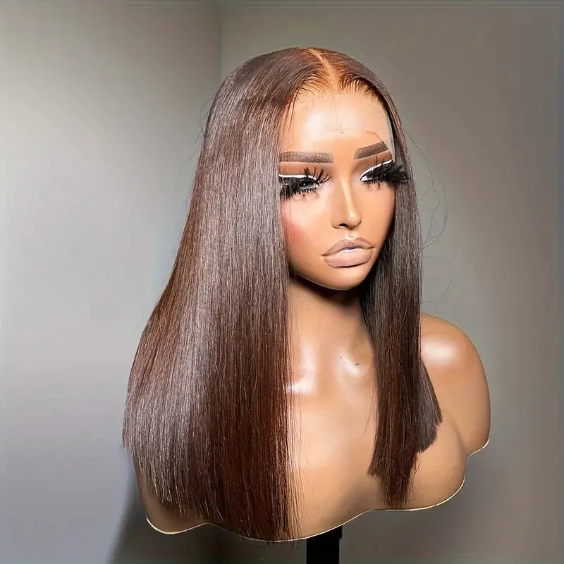 Brown 4x4/13x4 HD Lace Bob Wig Colored Bone Straight Shoulder Length Human Hair Wigs-Geeta hair - Image 3