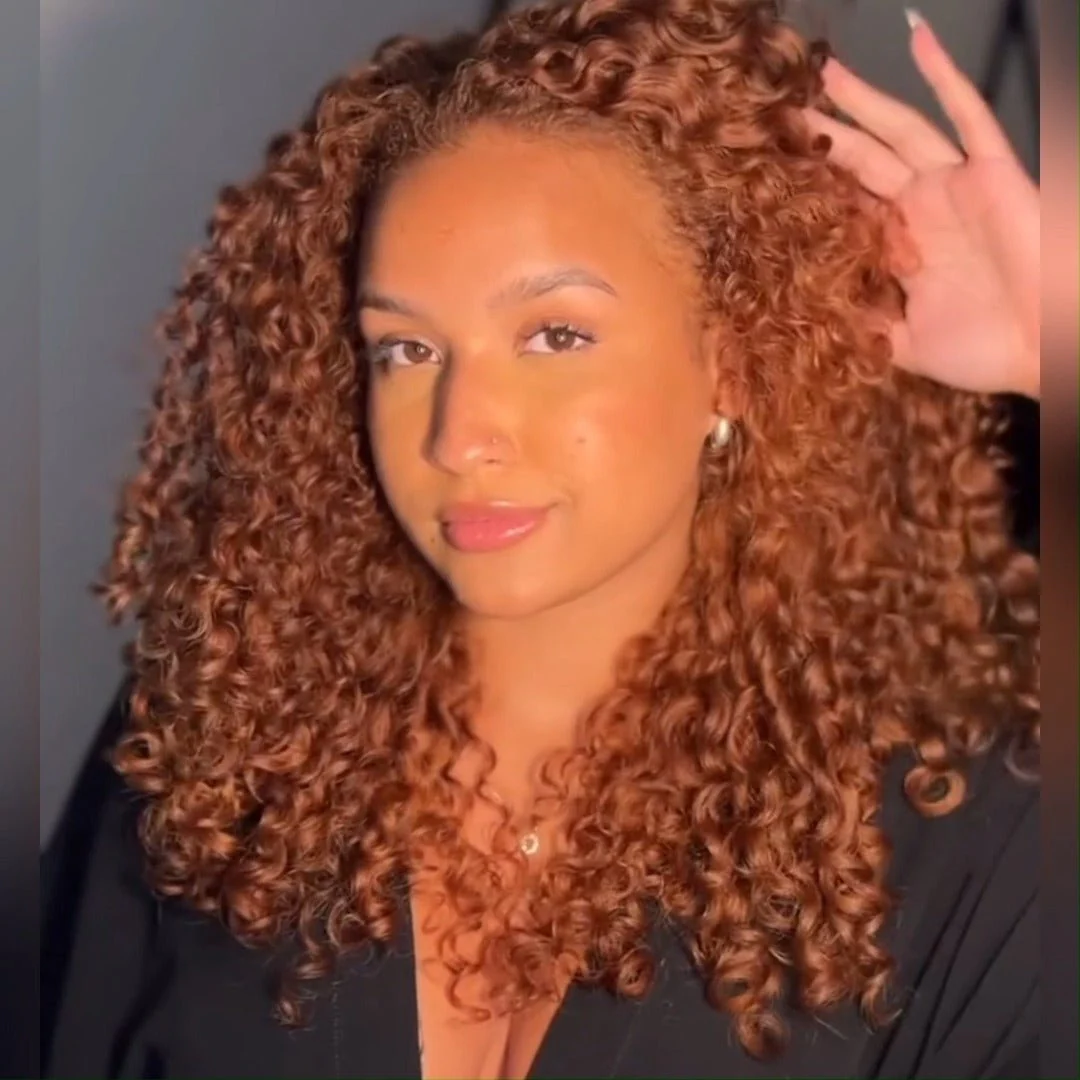 Natural Color/Brown Ginger Glueless Wigs 13x4 Lace Front Wigs Human Hair Ombre Curly HD Transparent Lace Frontal Wigs for Women - Image 4