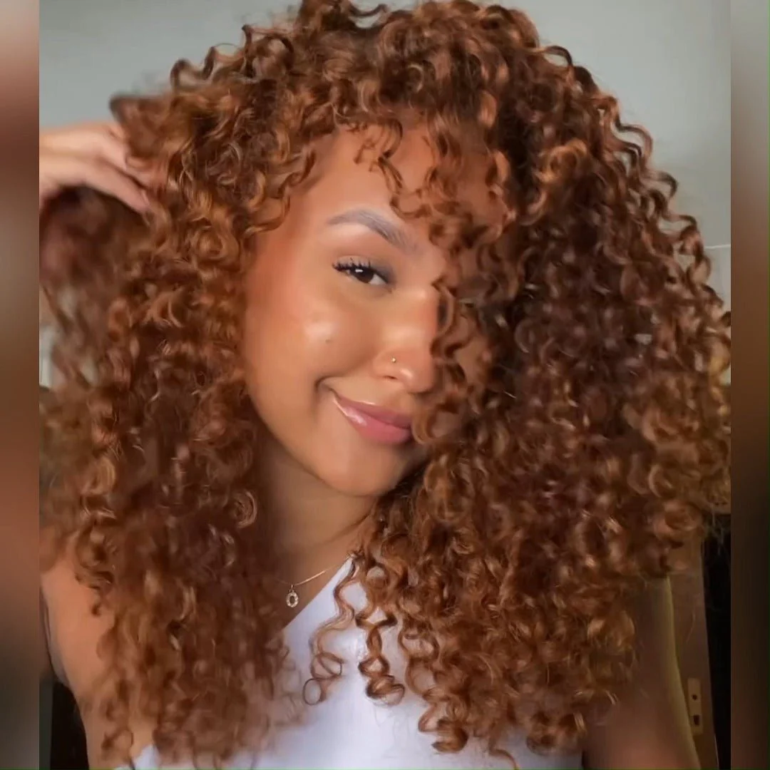 Natural Color/Brown Ginger Glueless Wigs 13x4 Lace Front Wigs Human Hair Ombre Curly HD Transparent Lace Frontal Wigs for Women - Image 7