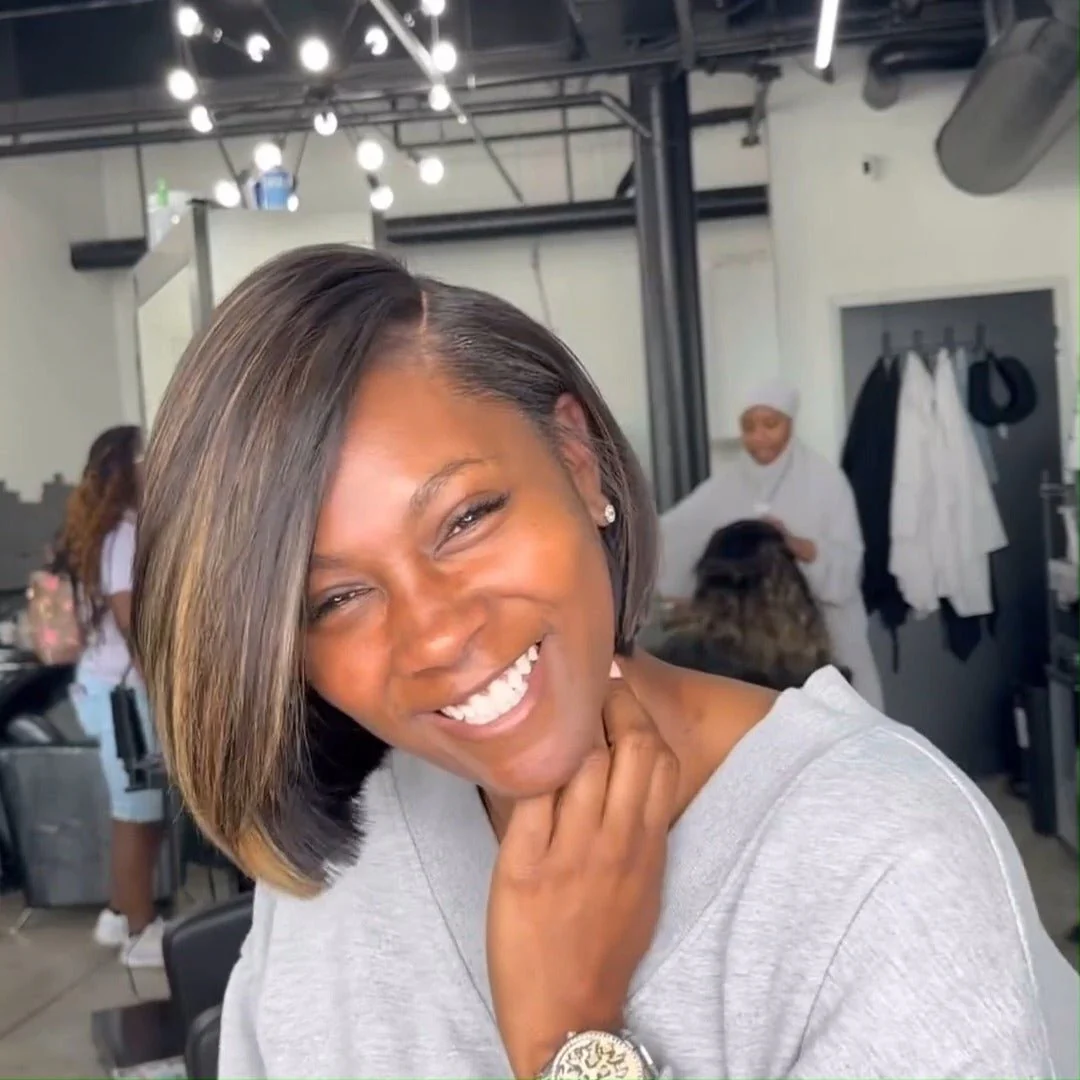 Geeta Brown Highlight Side Part Short Bob Wig Glueless Straight Lace Front Human Hair Wigs