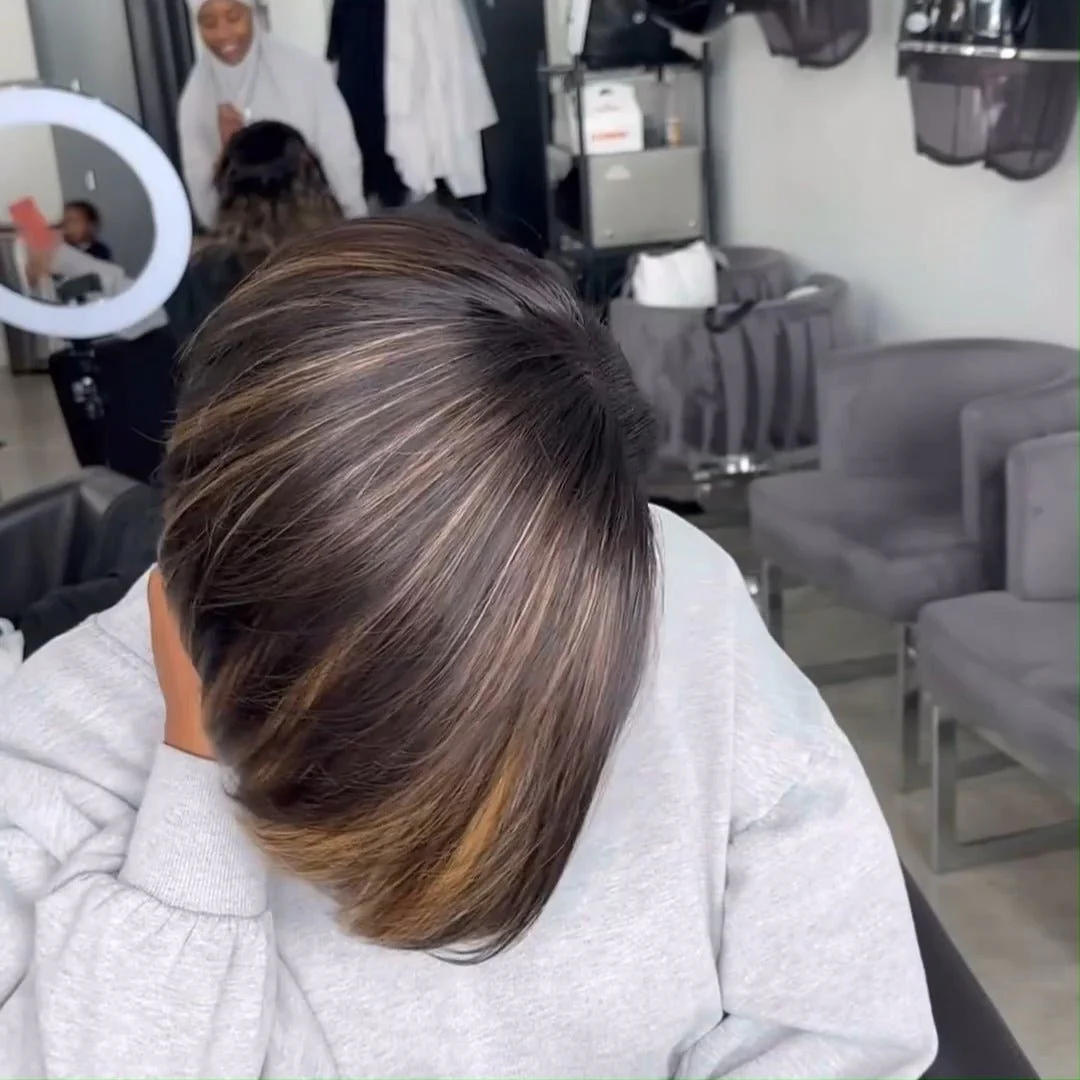 Geeta Brown Highlight Side Part Short Bob Wig Glueless Straight Lace Front Human Hair Wigs - Image 3