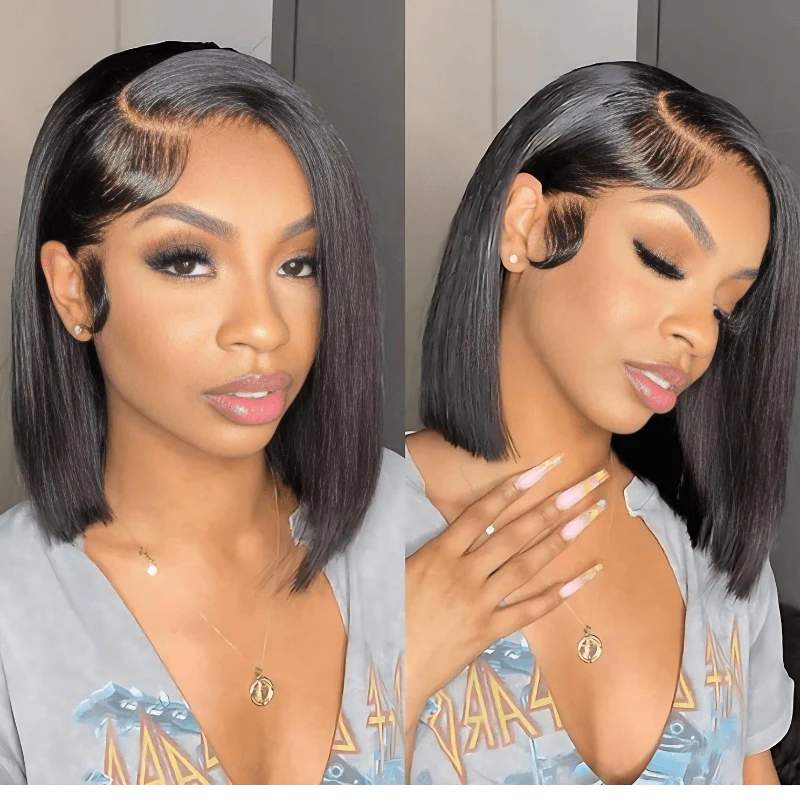 Geeta Brown Highlight Side Part Short Bob Wig Glueless Straight Lace Front Human Hair Wigs - Image 4