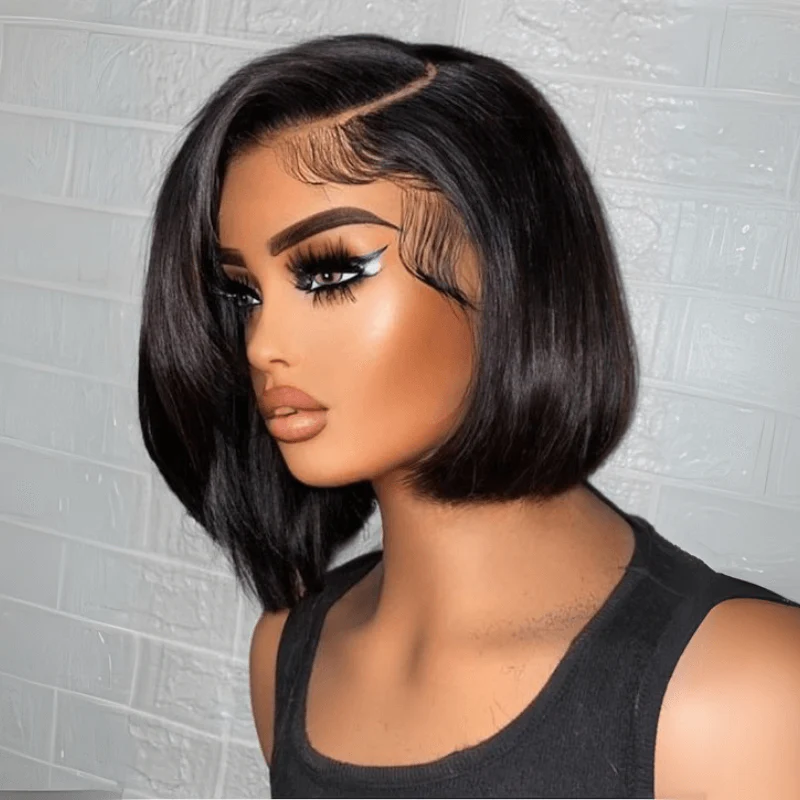 Geeta Brown Highlight Side Part Short Bob Wig Glueless Straight Lace Front Human Hair Wigs - Image 5