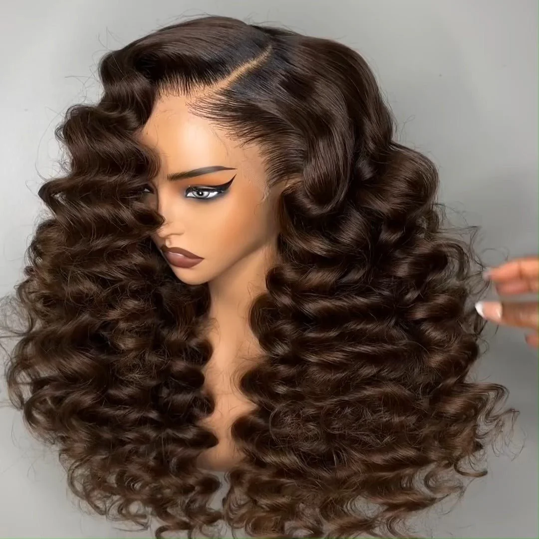 Brown Loose Deep Wave Lace Front Wig Human Hair 13x4 Transparent Lace Frontal Wig For Women - Image 3