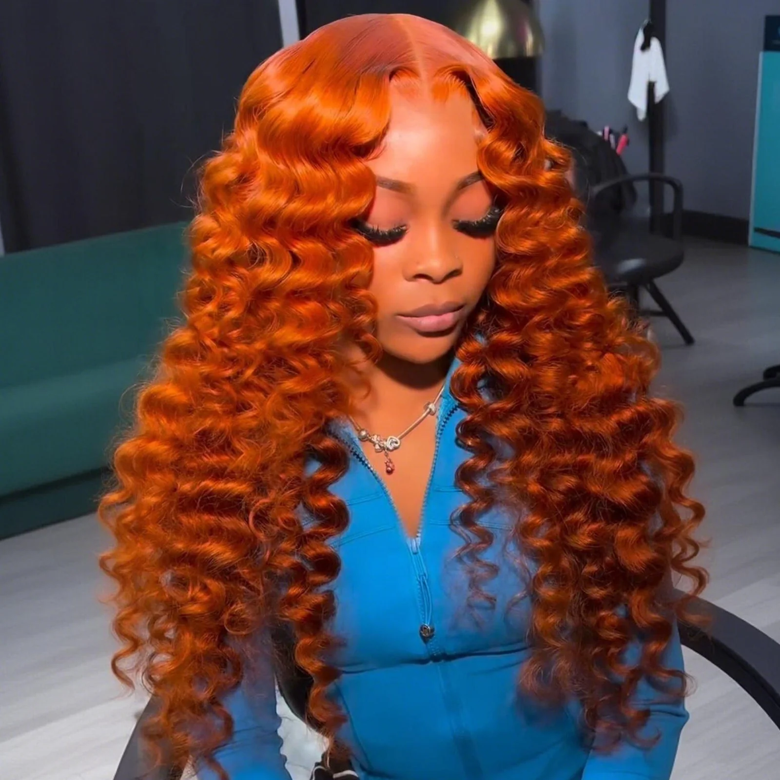 Loose Deep Wave 13x4/7x5 Lace Front Wig Burgundy/Ginger Colored Lace Wigs Human Hair - Image 4