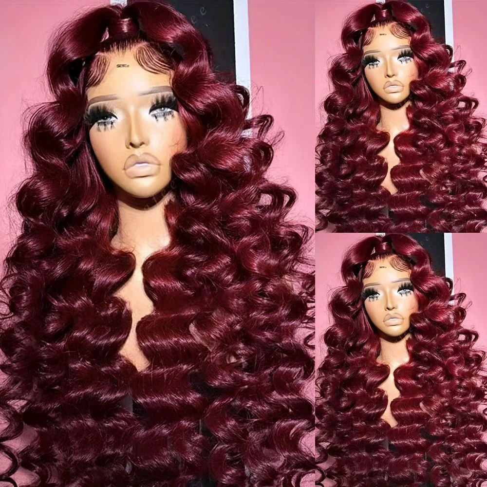 Loose Deep Wave 13x4/7x5 Lace Front Wig Burgundy/Ginger Colored Lace Wigs Human Hair - Image 6