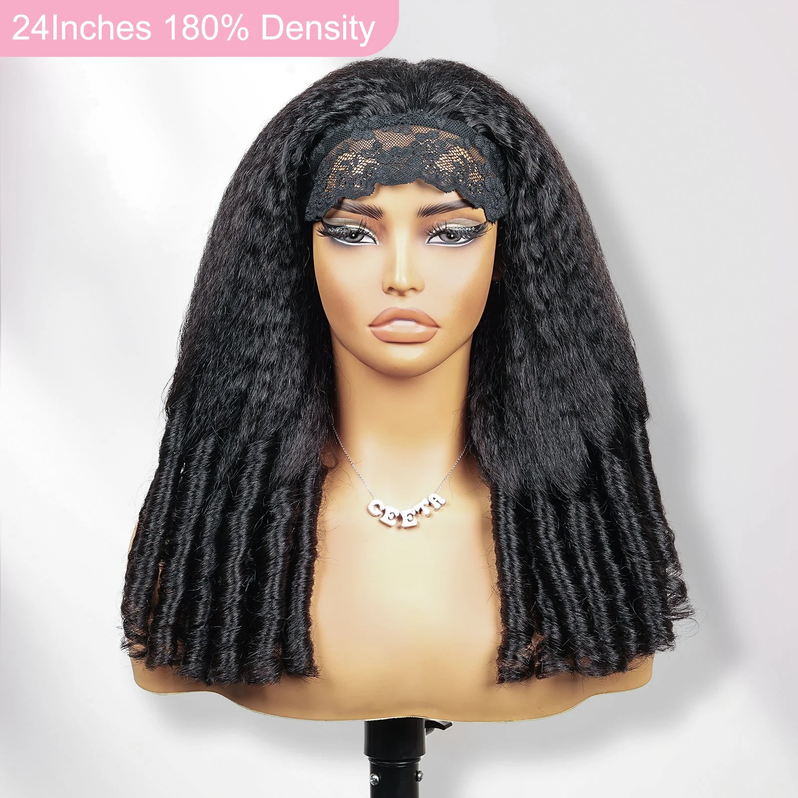 Kinky Straight Hair Burmese Ends Lace Base Headband Wig 100% Unprocessed Virgin Hair Wigs Brand Day Flash Sale - Image 3