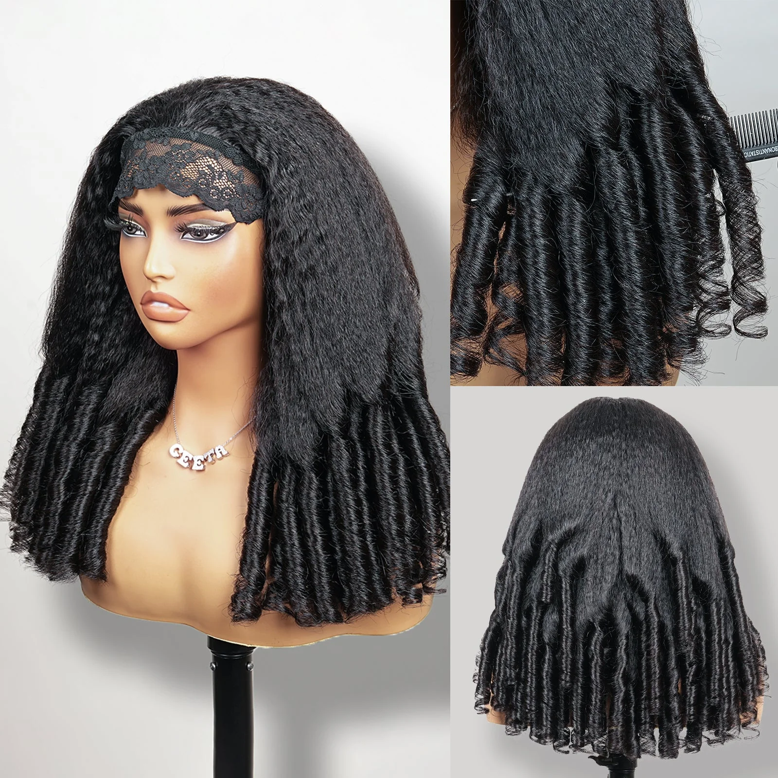 Kinky Straight Hair Burmese Ends Lace Base Headband Wig 100% Unprocessed Virgin Hair Wigs Brand Day Flash Sale - Image 4