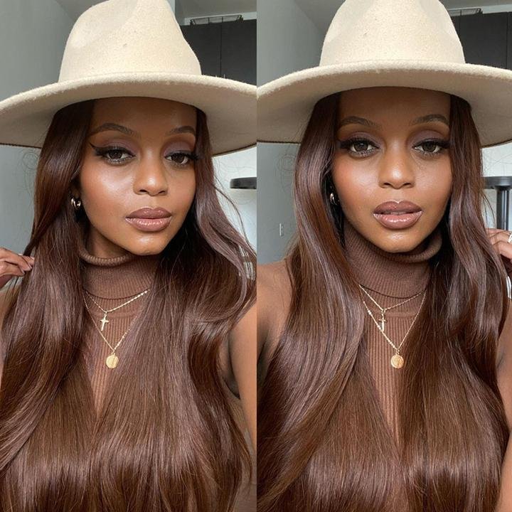 Chestnut Brown Straight Lace Front Wig 13x4 HD Lace Frontal/4x4 Lace Closure 100% Virgin Hunam Hair Wigs-Geeta hair - Image 4