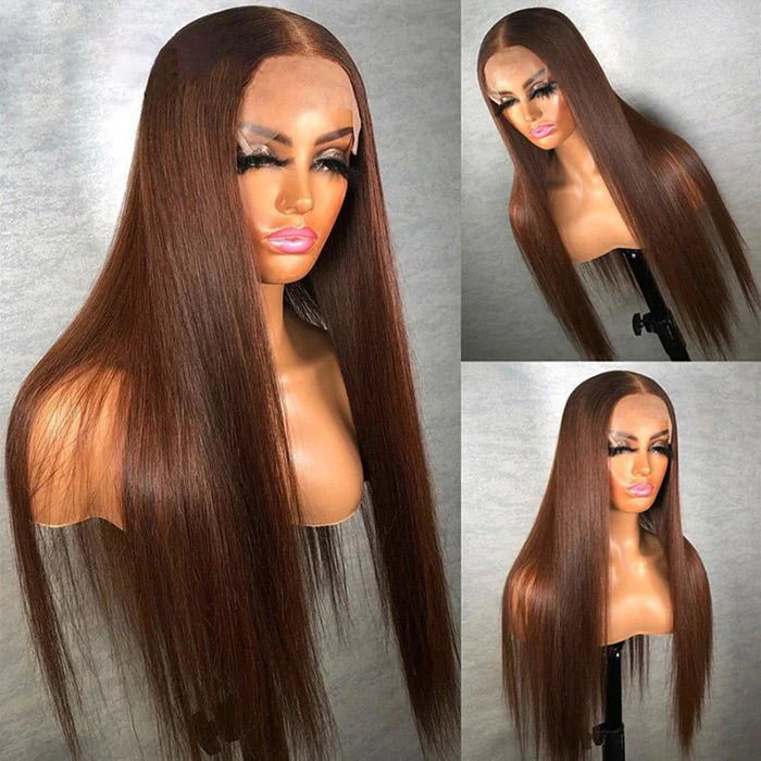 Chestnut Brown Straight Lace Front Wig 13x4 HD Lace Frontal/4x4 Lace Closure 100% Virgin Hunam Hair Wigs-Geeta hair - Image 5