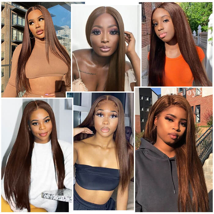 Chestnut Brown Straight Lace Front Wig 13x4 HD Lace Frontal/4x4 Lace Closure 100% Virgin Hunam Hair Wigs-Geeta hair - Image 6