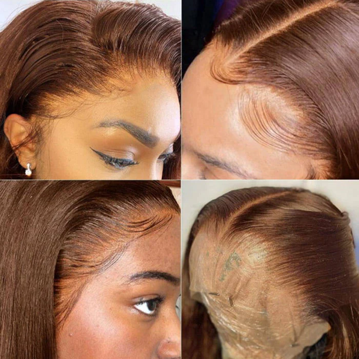 Chestnut Brown Straight Lace Front Wig 13x4 HD Lace Frontal/4x4 Lace Closure 100% Virgin Hunam Hair Wigs-Geeta hair - Image 7